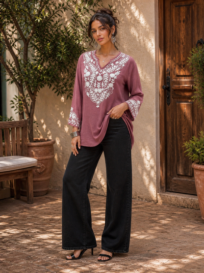 Mauve Grace Embroidered Top