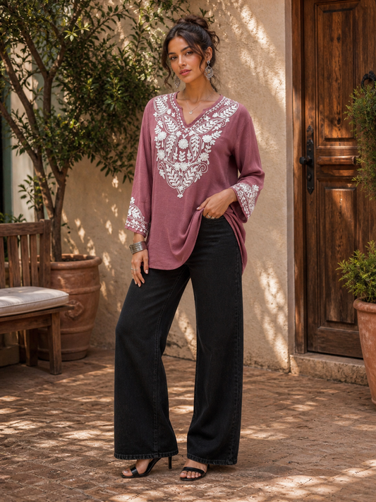 Mauve Grace Embroidered Top