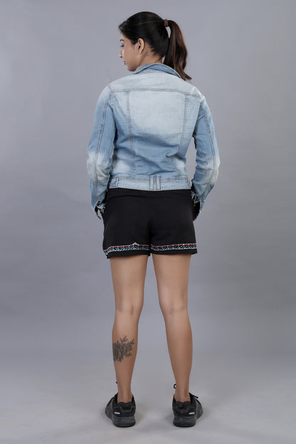 Choose Darkness When Needed Embroidered Shorts