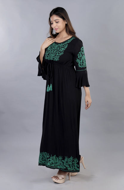 Create A Statement Green ON Black Embroidered Dress