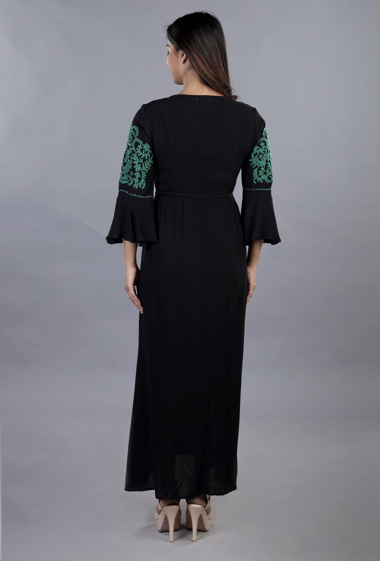 Create A Statement Green ON Black Embroidered Dress