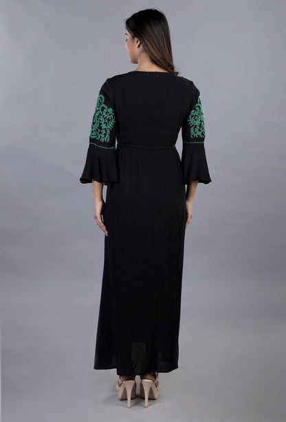 Create A Statement Green ON Black Embroidered Dress