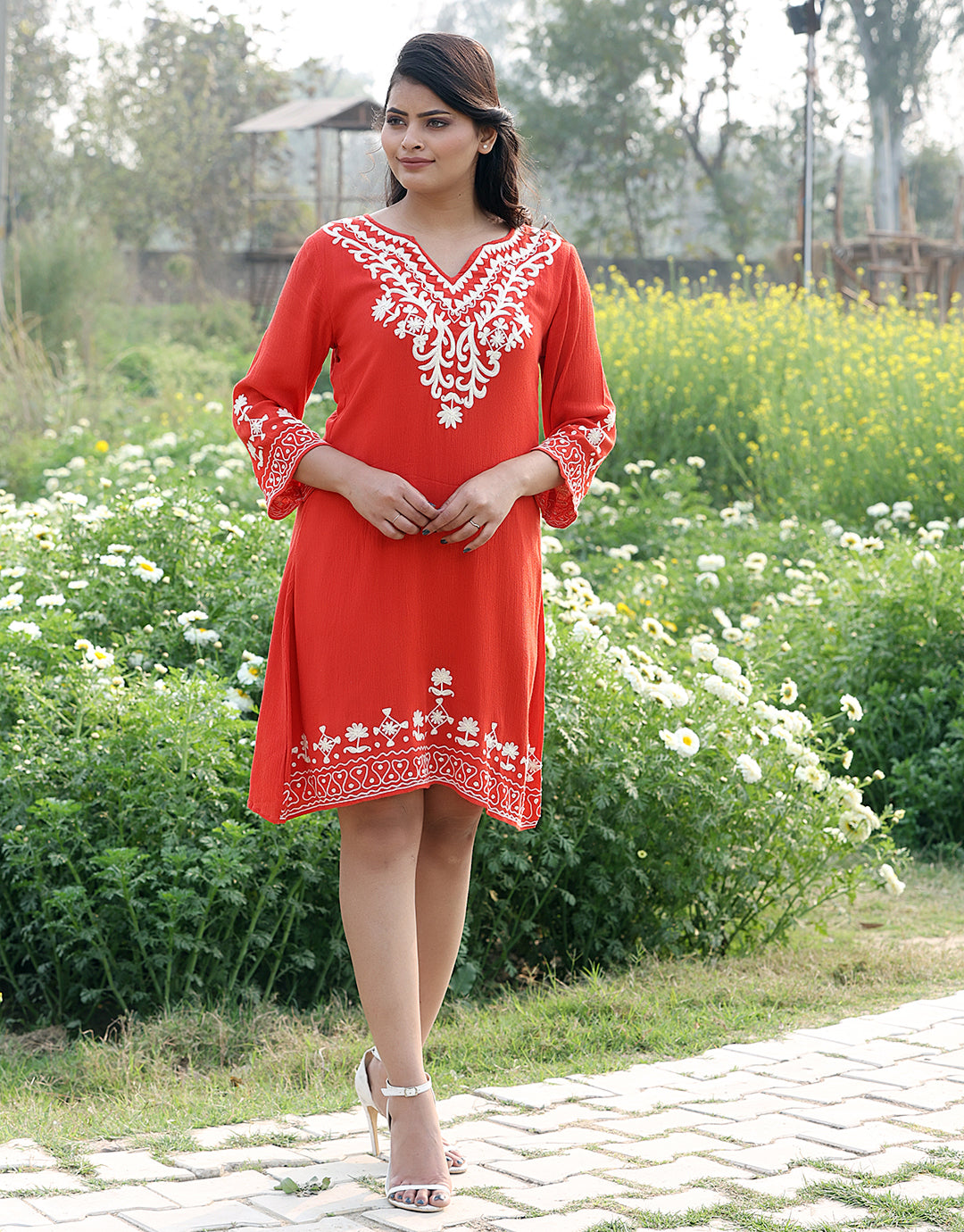 Slay Confidently In Embroidered A Line Dress