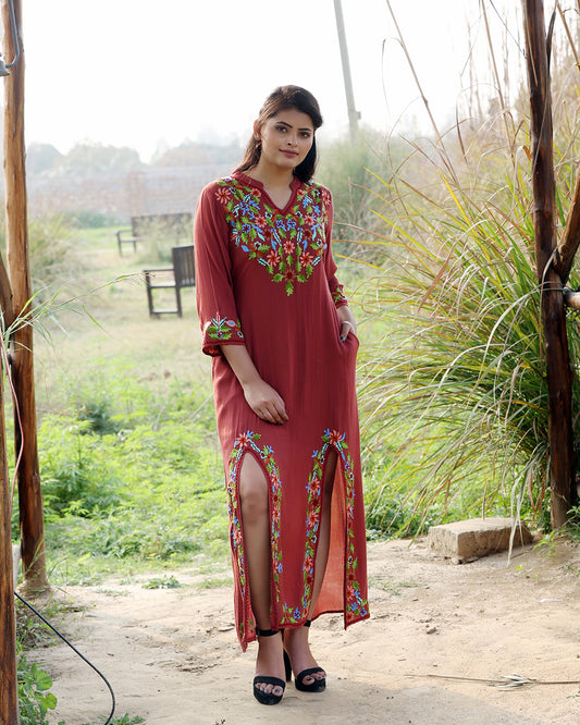 Opt Rust Over Ordinary Hues Long Dress