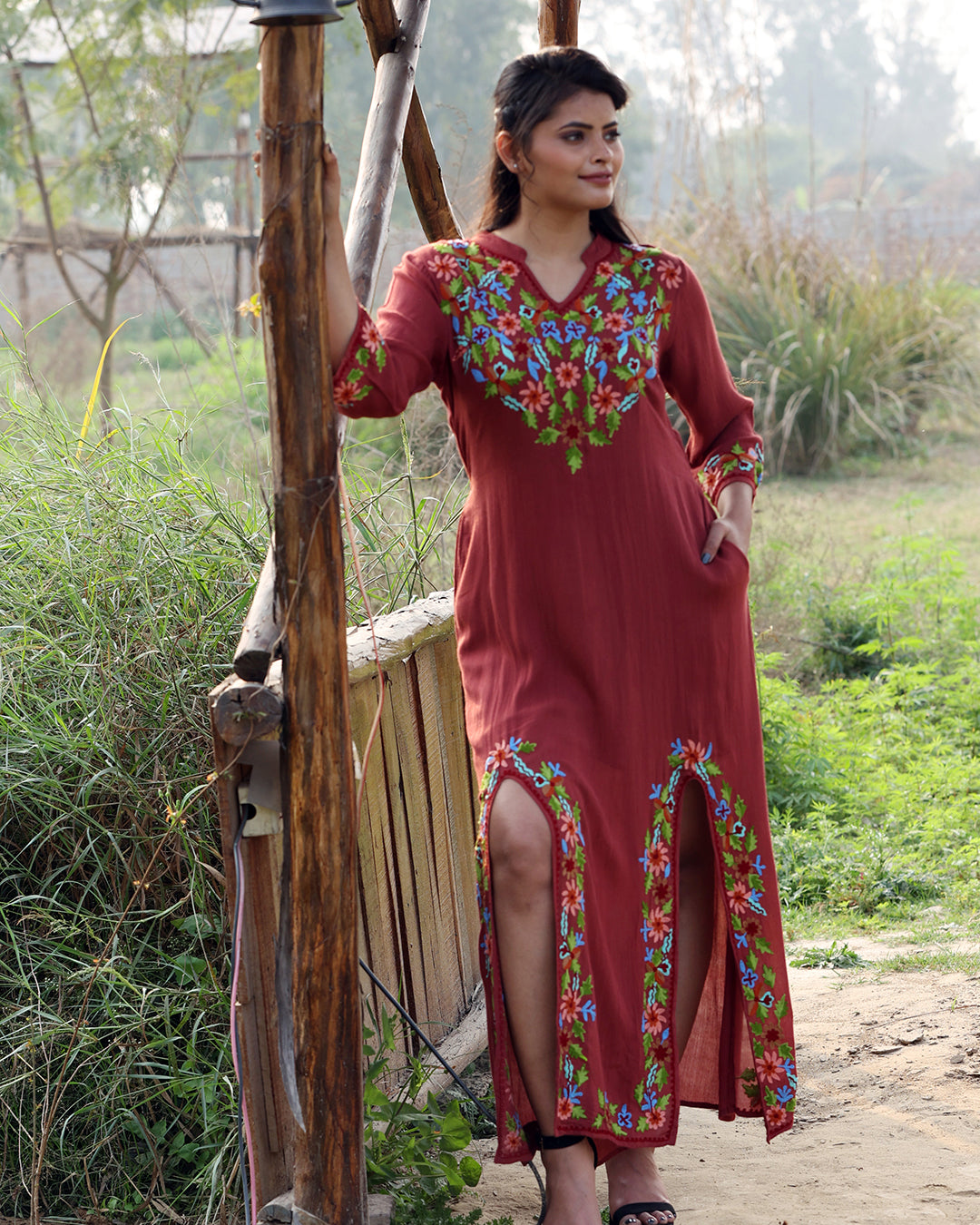 Opt Rust Over Ordinary Hues Long Dress