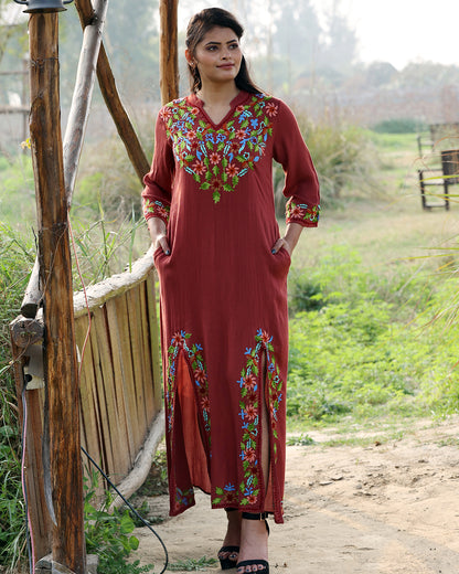 Opt Rust Over Ordinary Hues Long Dress