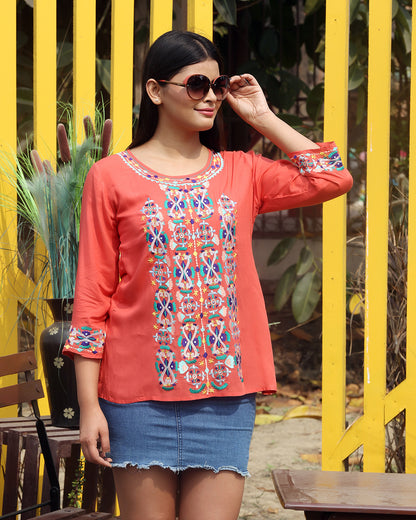 Look Royal In Coral Tunic