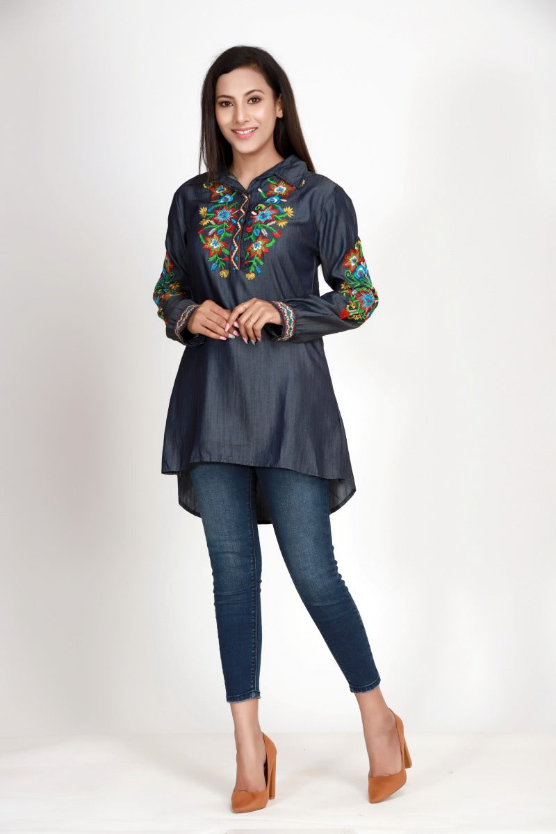 CHERISH DENIM HIGH LOW TUNIC