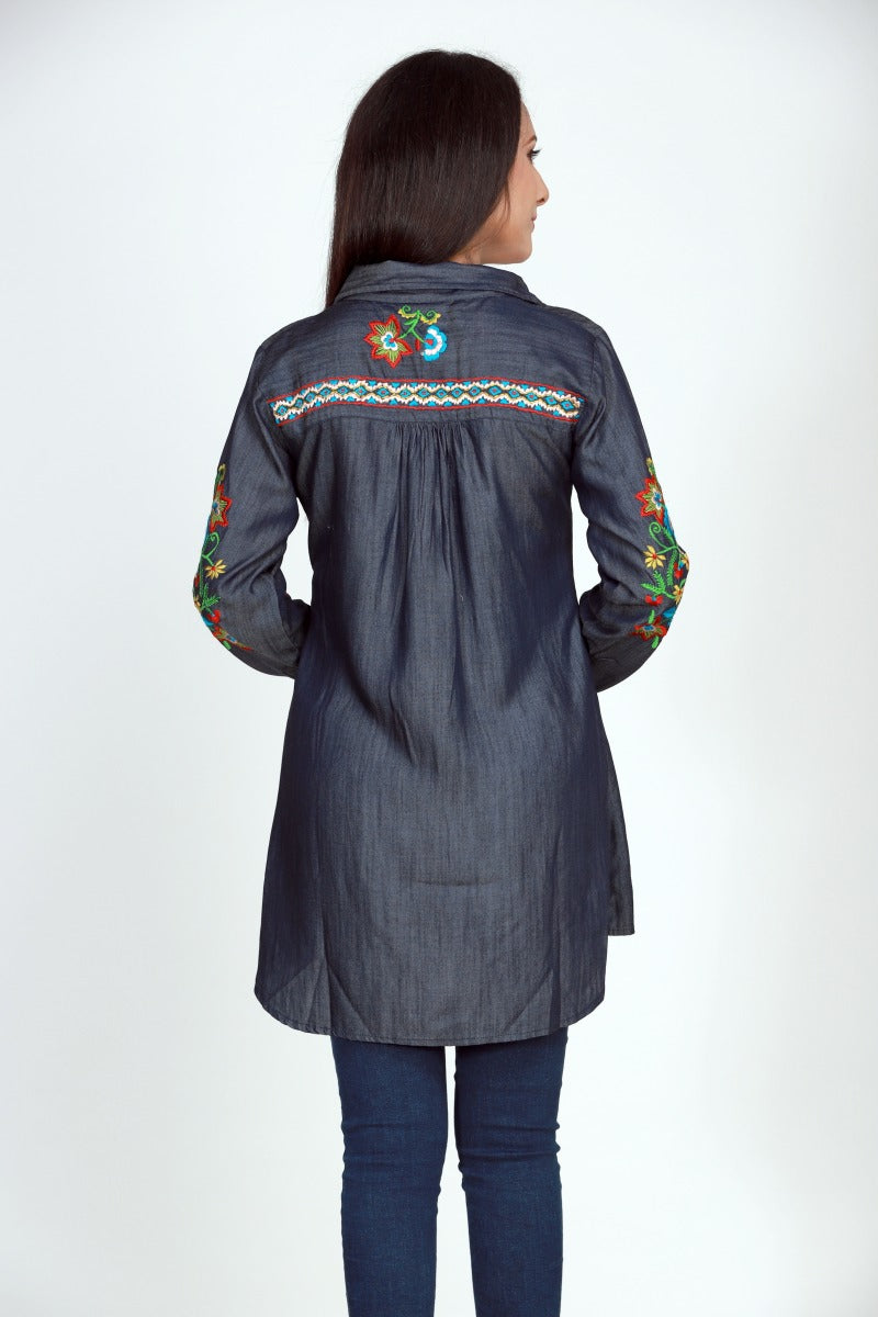 CHERISH DENIM HIGH LOW TUNIC