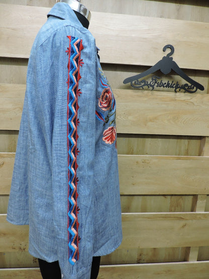 BLUE SHIRT WITH EMBROIDERY A MUST FOR EVERYDAY WEAR