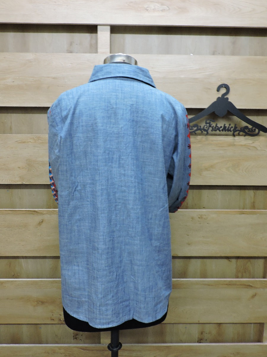 BLUE SHIRT WITH EMBROIDERY A MUST FOR EVERYDAY WEAR