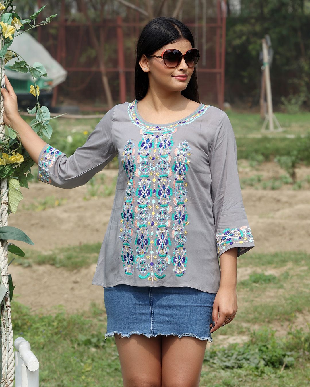 Slay in Embroidered Grey Tunic
