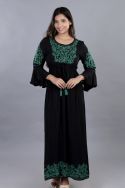 Create A Statement Green ON Black Embroidered Dress 