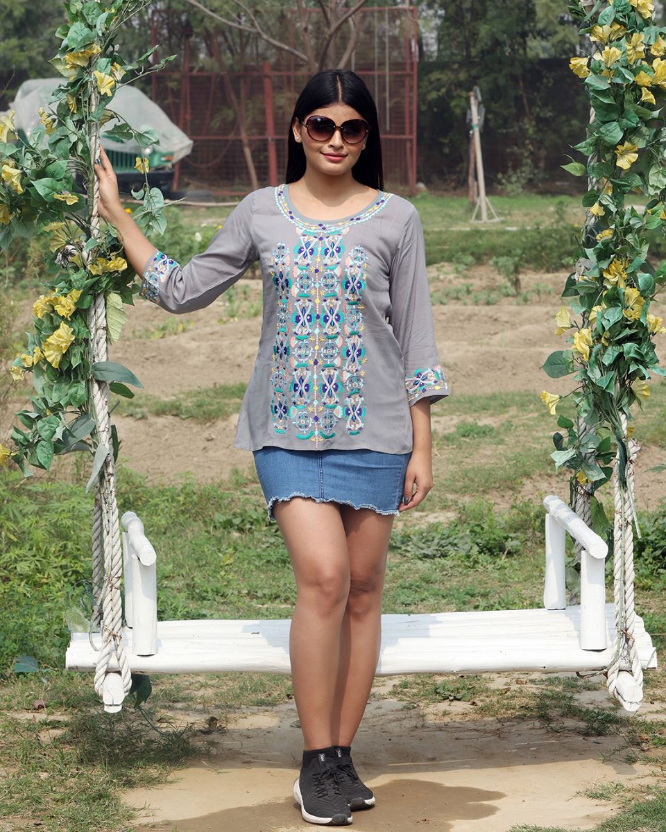 Slay in Embroidered Grey Tunic