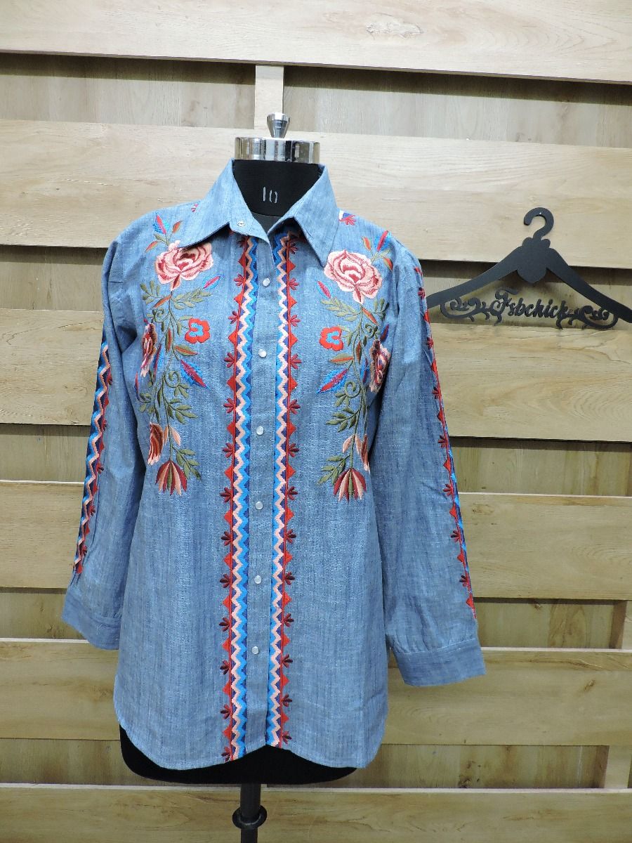 BLUE SHIRT WITH EMBROIDERY A MUST FOR EVERYDAY WEAR